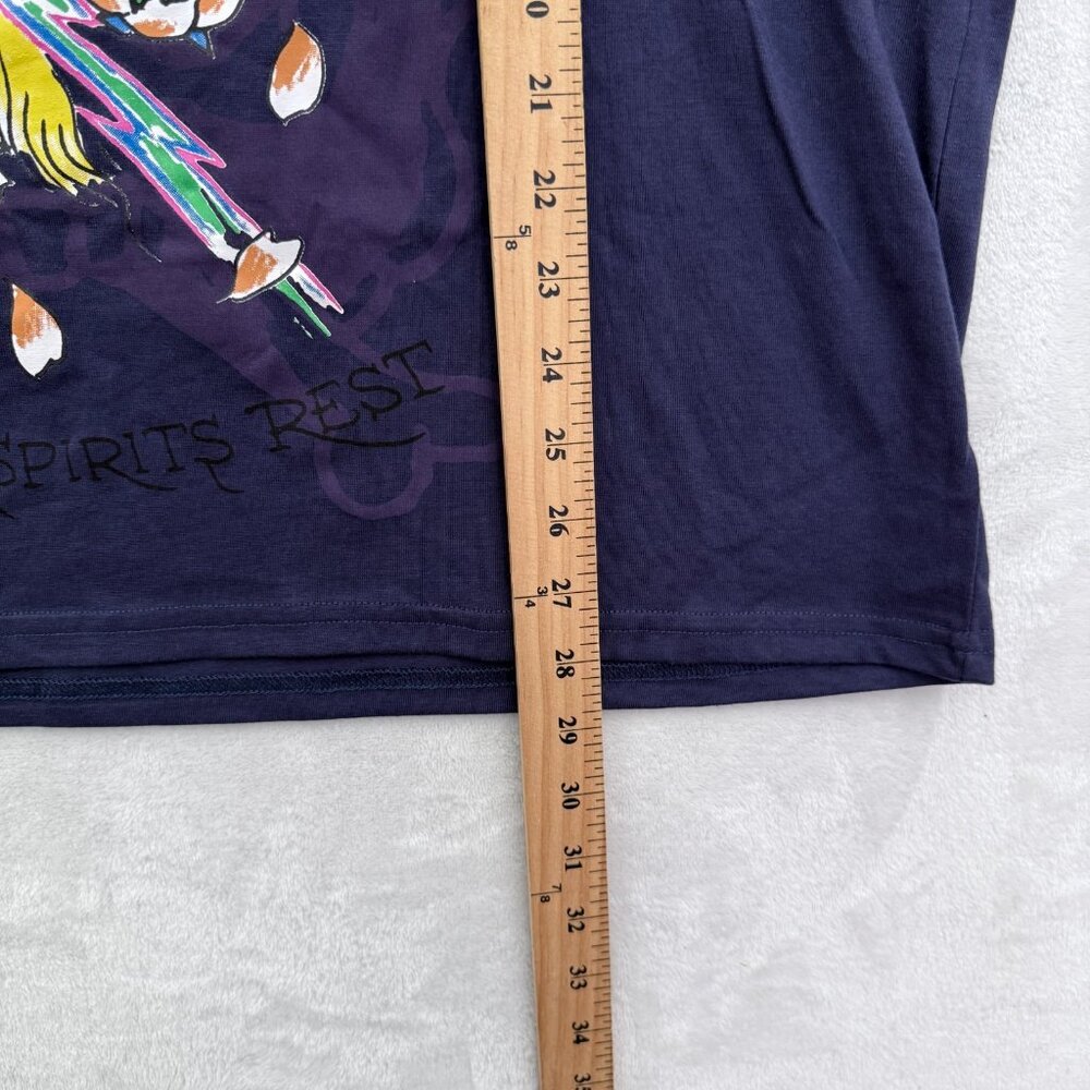 Ed Hardy T Shirt Mens XL Blue Skull Beautiful Ghost Tattoo Y2K - Picture 5 of 8